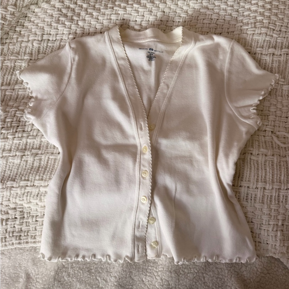 Brandy Melville Cream Short-Sleeve Button-Front Top
